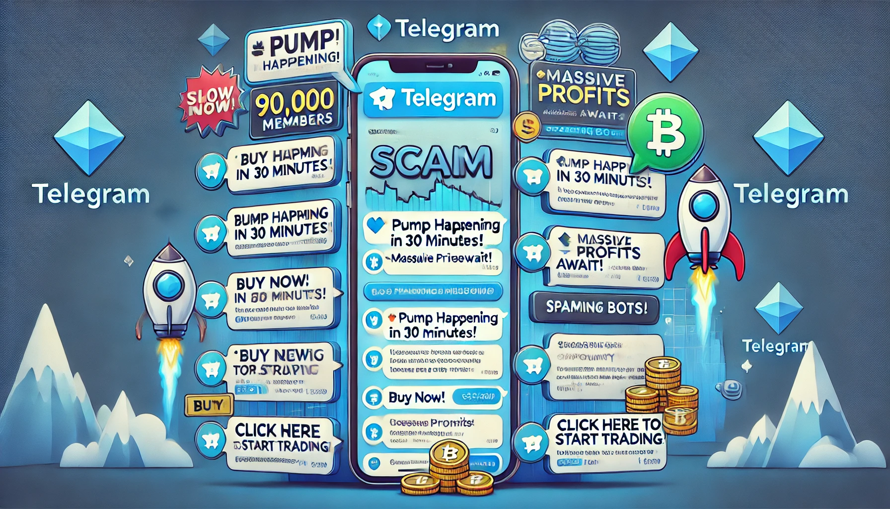 Telegram Pump Scam Illustration